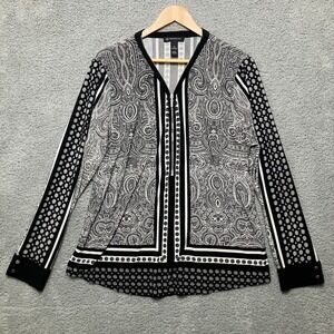 INC International Concepts Top Women XXL Black White Paisley Zip Front Blouse